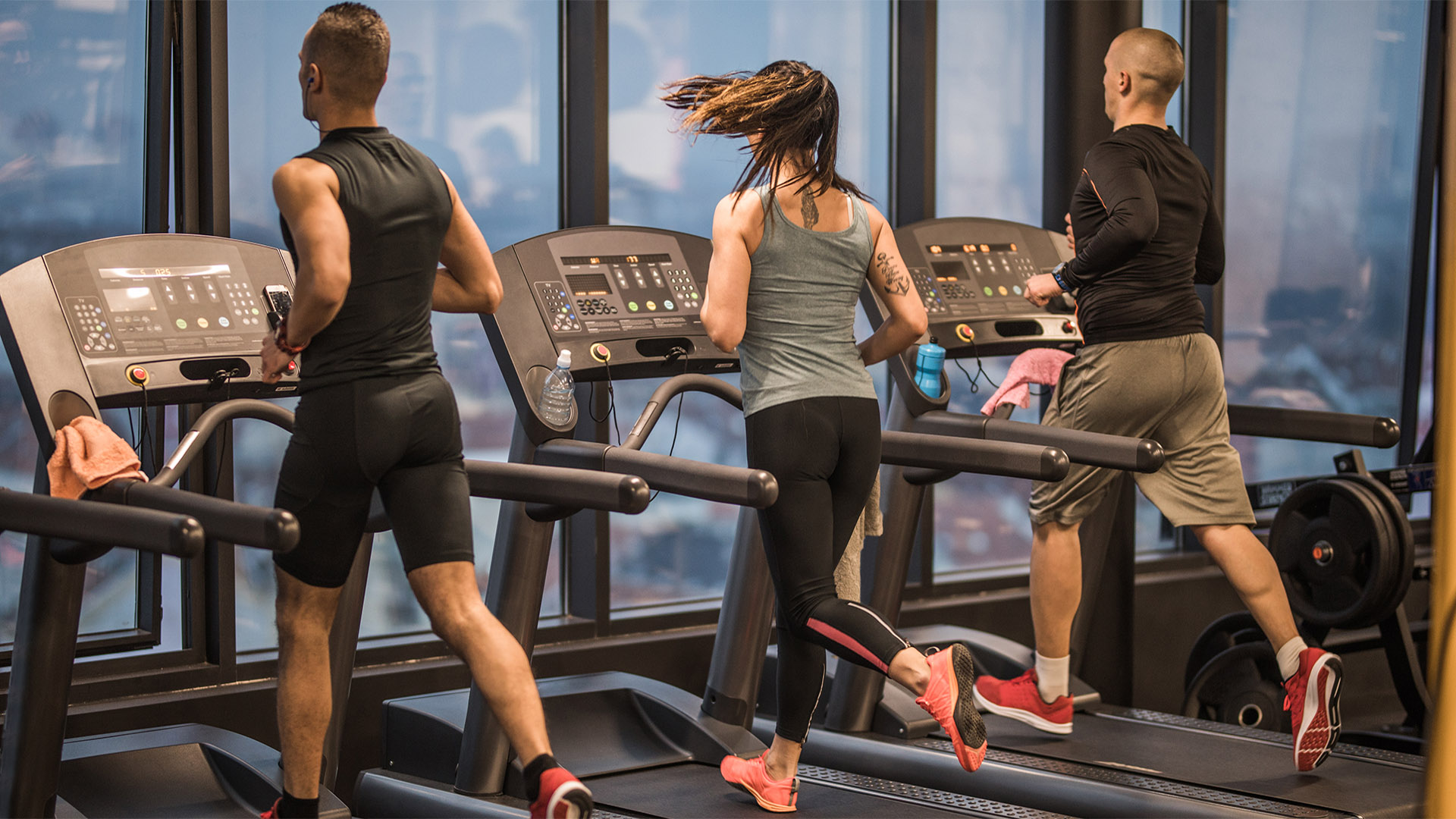 Icon Fitness | άτομα που τρέχουν σε διαδρόμους γυμναστηρίου
